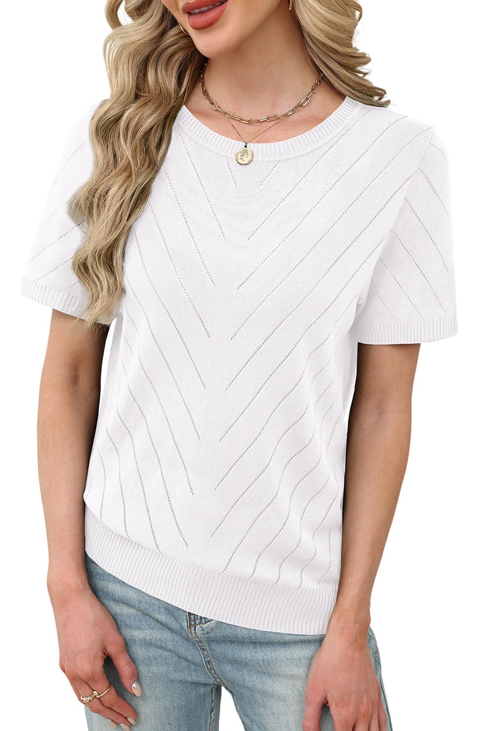 Short Sleeve Crew Neck Sweater, Lightweight Viscose Knit for Business Casual Summer