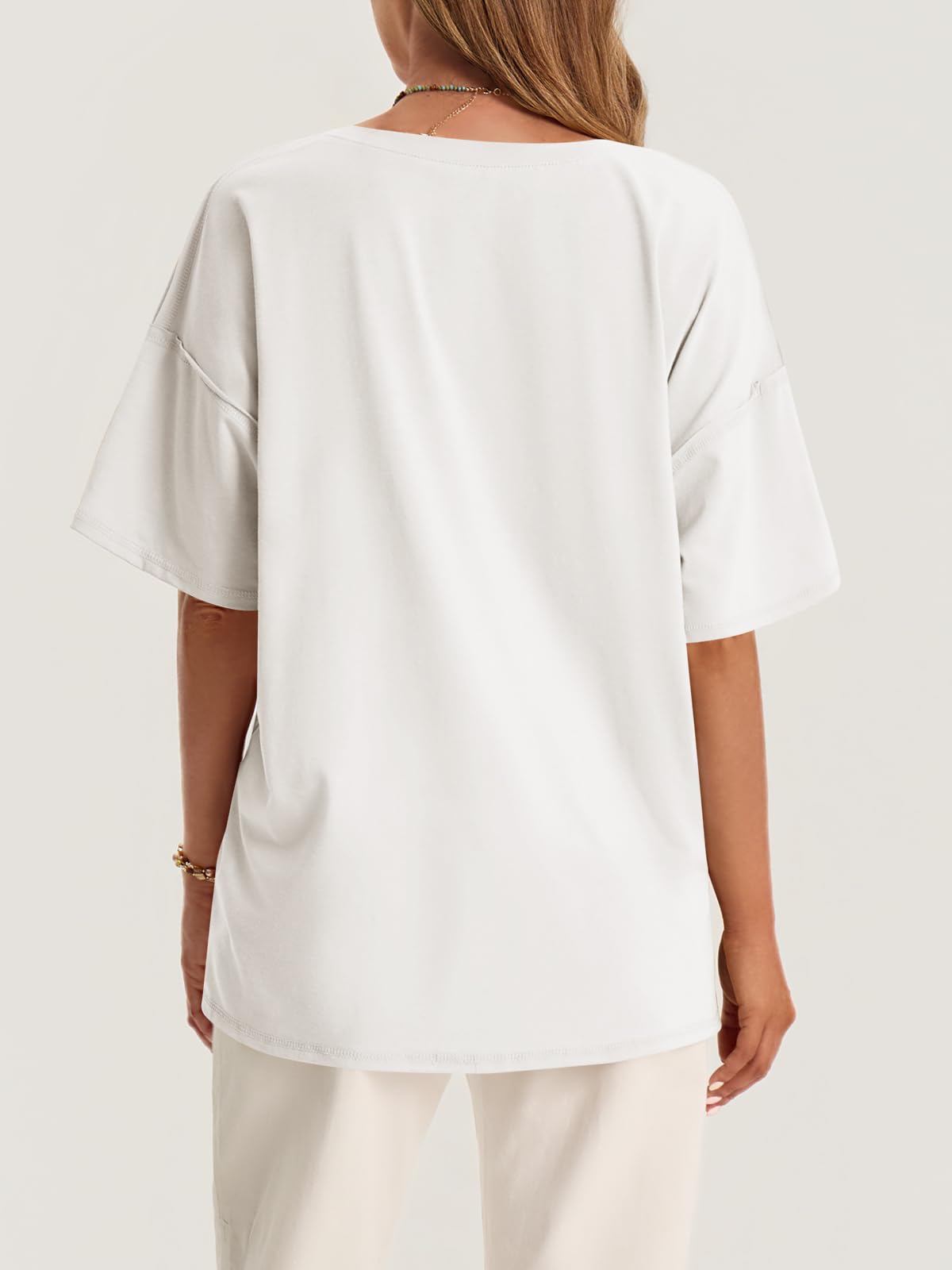 V-Neck Oversized Tunic Tee – Side Split, Relaxed Fit, Summer Essential