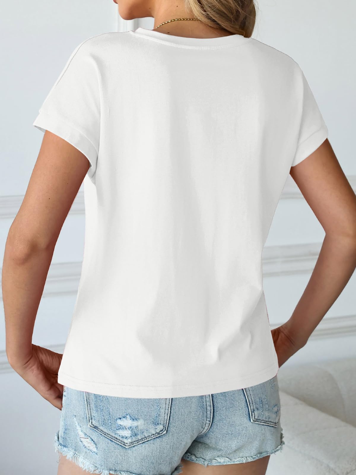 Cap Sleeve Cropped V-Neck Tee – Boxy Loose Fit, Summer Cotton Blouse