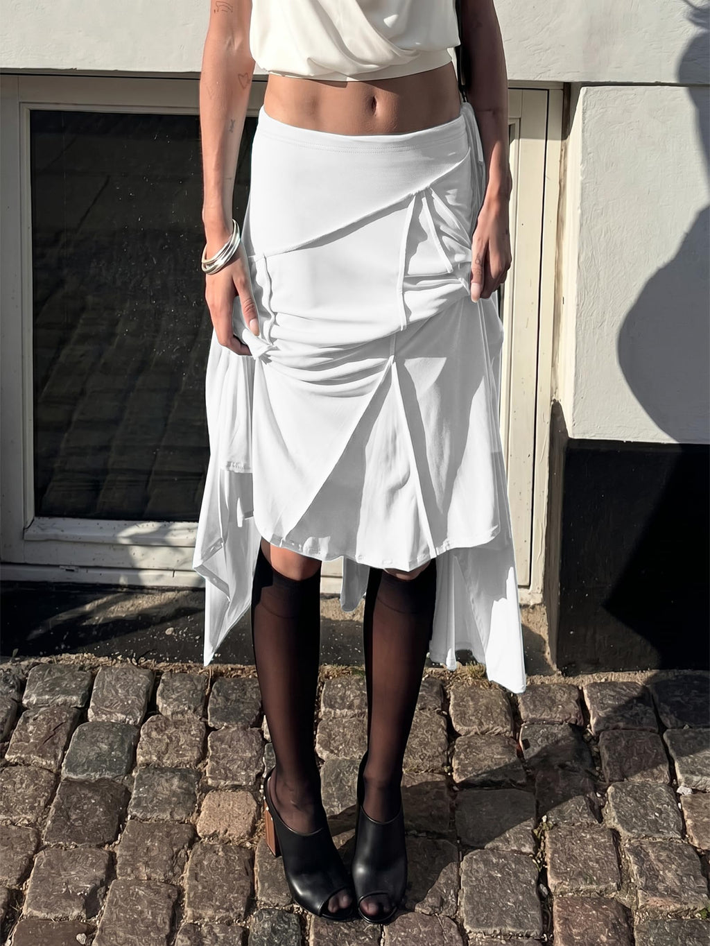 Asymmetrical Ruffle Hem Midi Skirt, High Waisted Flowy Long Skirt for Summer Beach