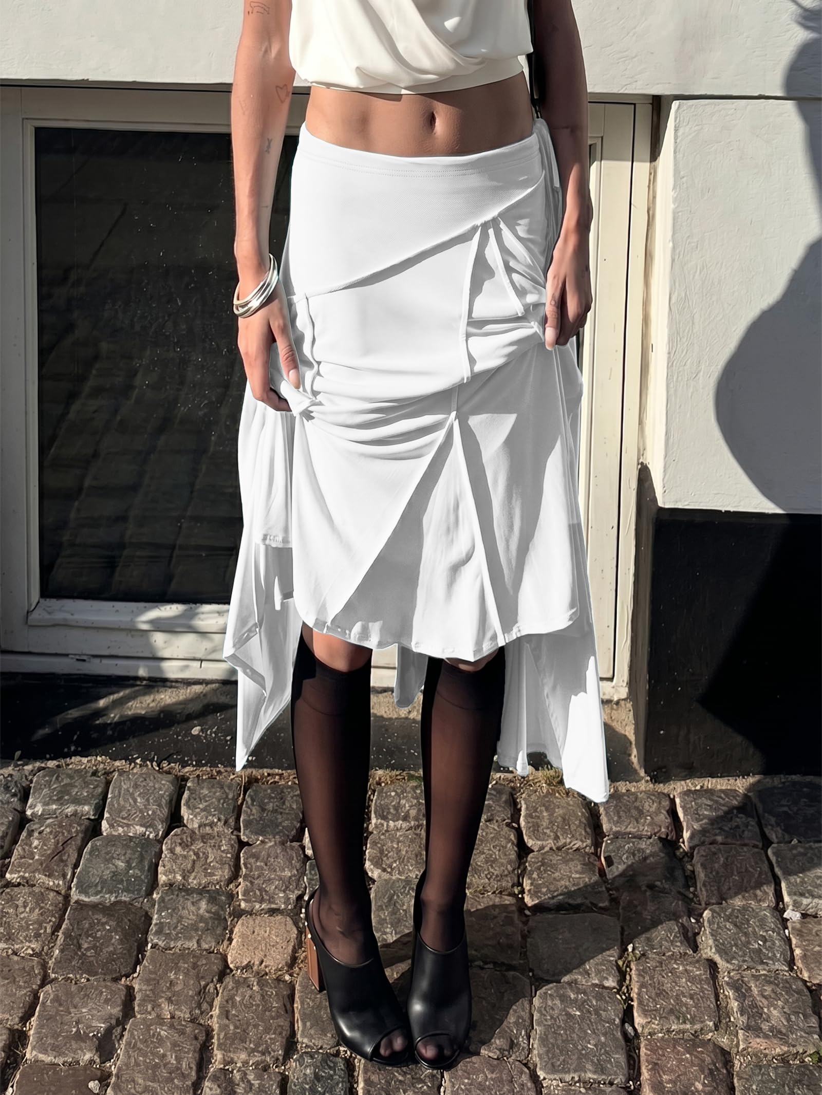 Asymmetrical Ruffle Hem Midi Skirt, High Waisted Flowy Long Skirt for Summer Beach